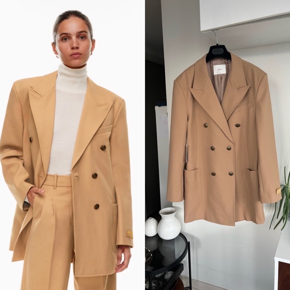 Aritzia Wilfred Allegro Tan Double-Breasted Business Casual Formal Office Blazer